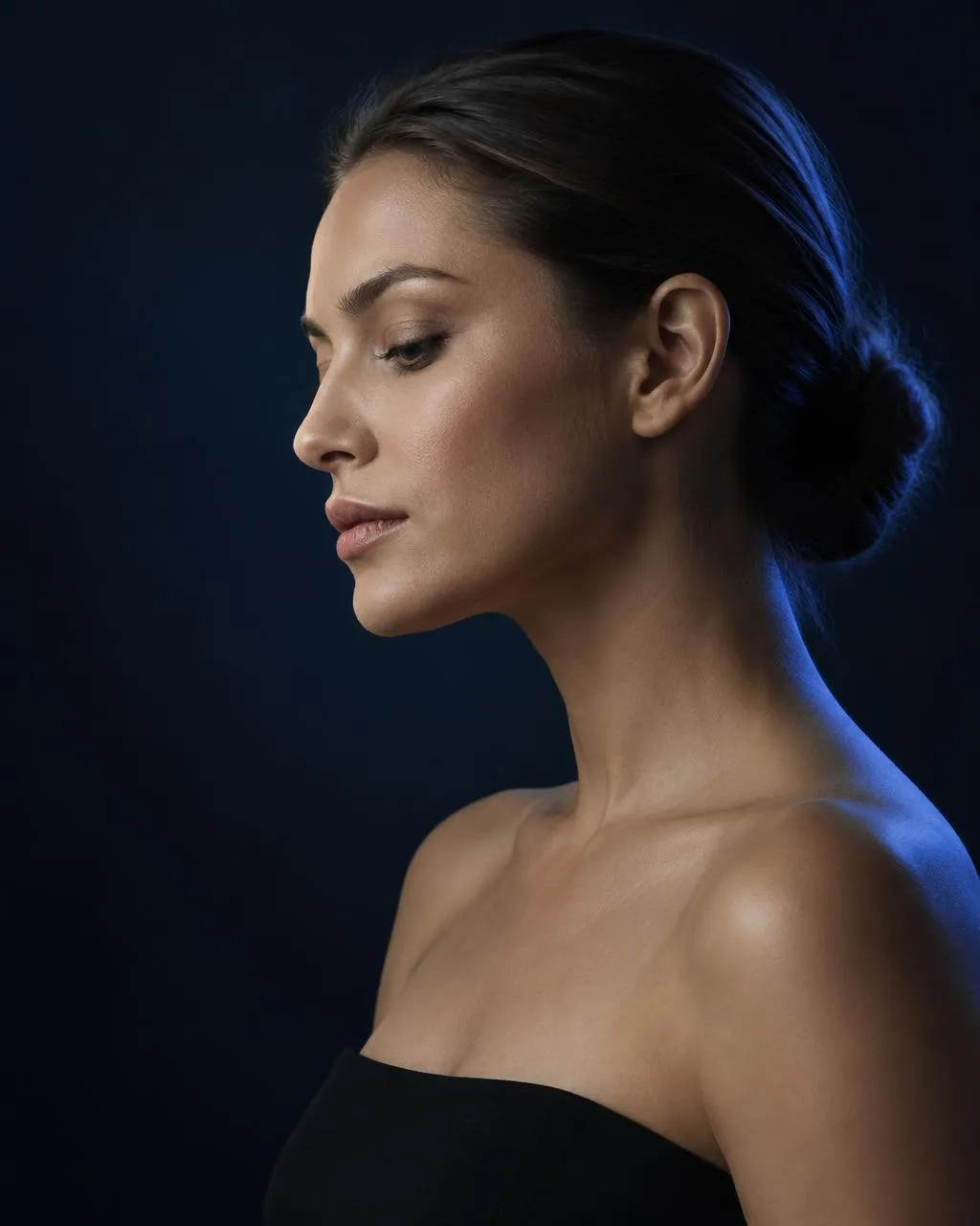 Perfil de mujer con rostro definido, resultado de rejuvenecimiento facial